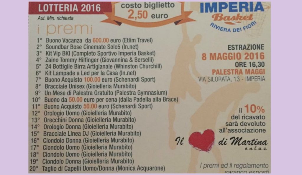 Lotteria beneficenza del BKI, il ricavato devoluto al Cuore di Martina