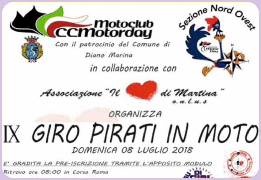 L’8 luglio “Il giro dei pirati in moto” per Il Cuore di Martina