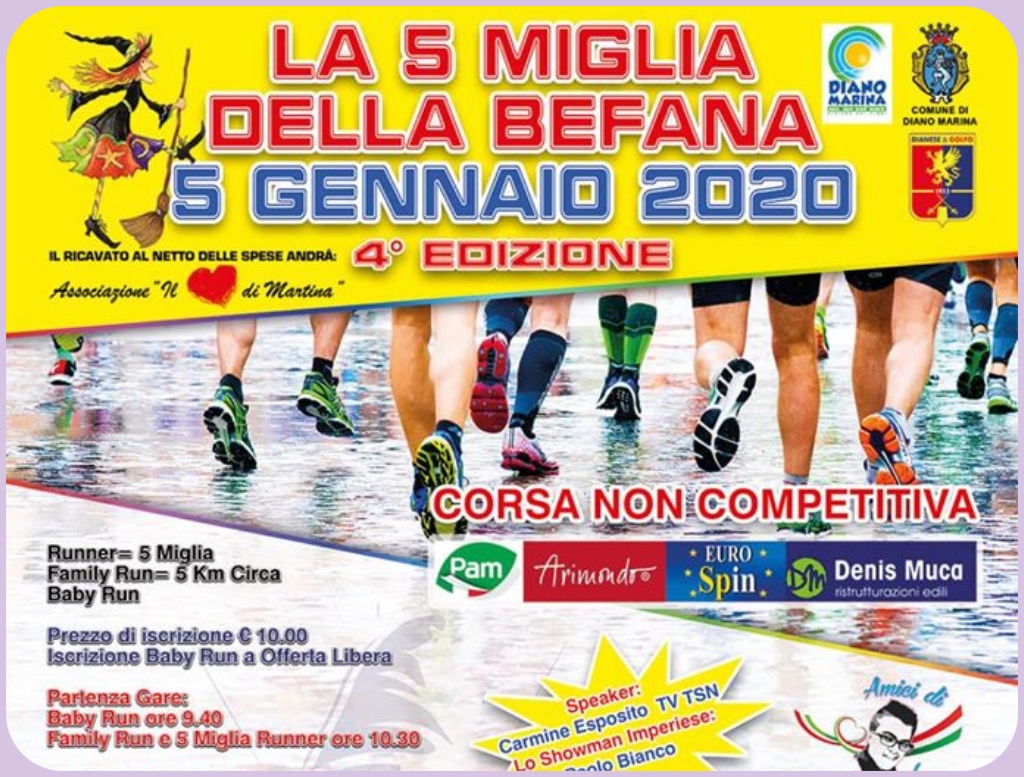 Diano Marina: il 5 gennaio 2020 torna “la 5 miglia della Befana”
