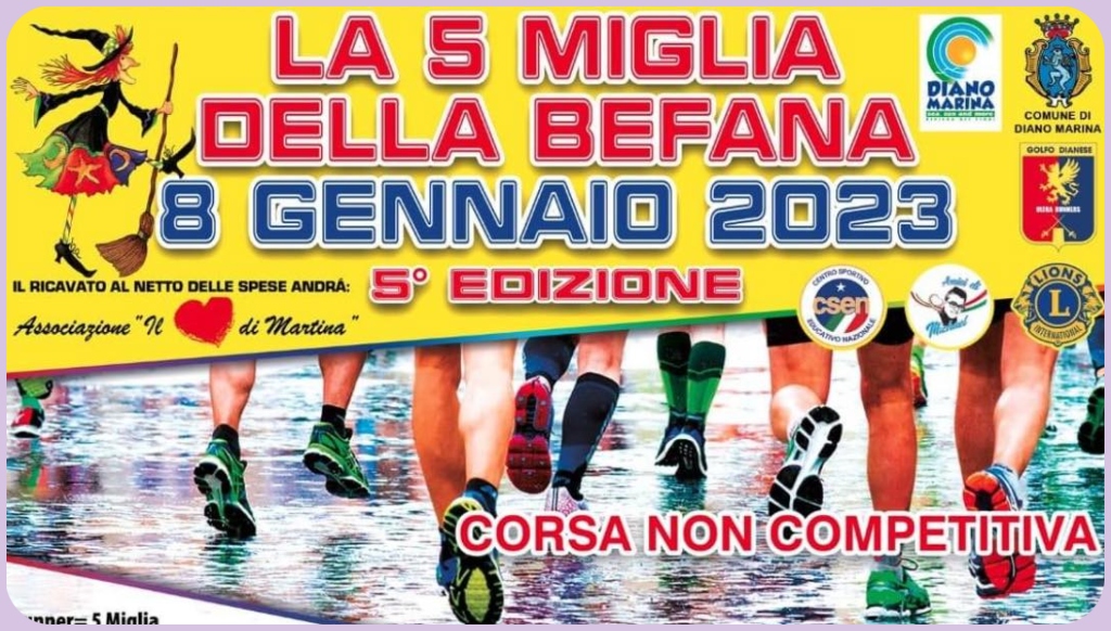 “La 5 miglia della Befana”: domenica 15 gennaio a Diano Marina torna la corsa per Il Cuore di Martina /Il programma
